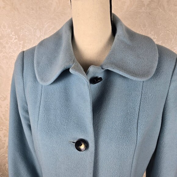 Macintosh New England Size 10 Light Blue Wool Coat Button Front Peter Pan Collar - Picture 2 of 12